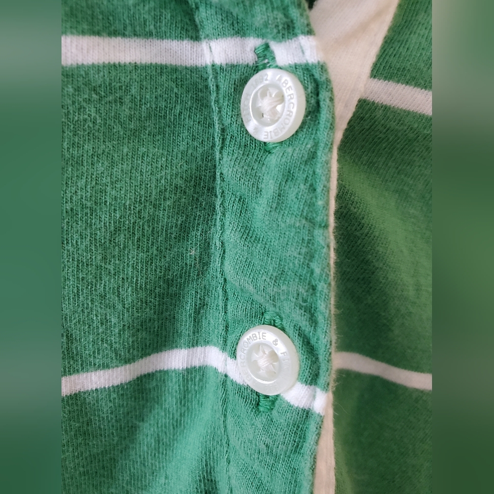 Abercrombie & Fitch Green Striped Polo Shirt Size L - Picture 4 of 4